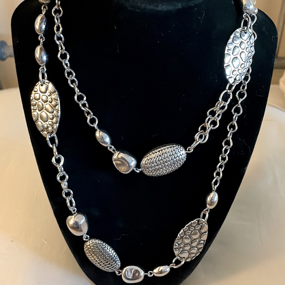 CHICO’S Long Silver Tone Metal Necklace